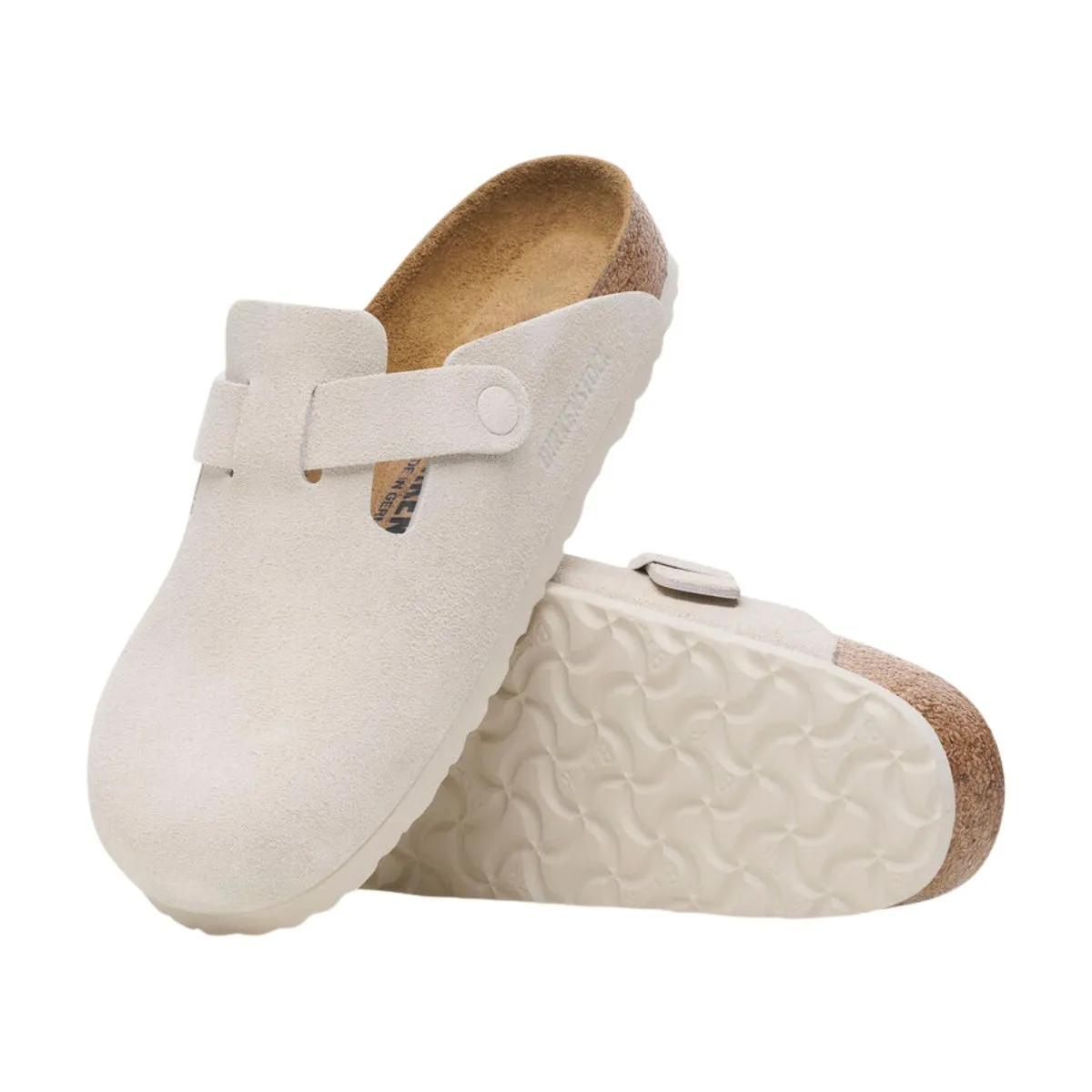 Birkenstock Femme Boston Suède Blanc Antique Semelle Souple