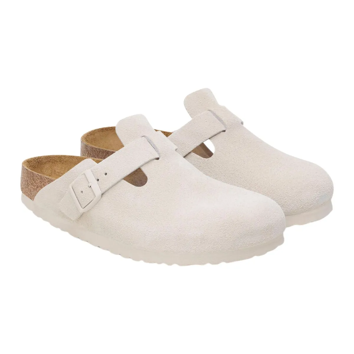 Birkenstock Femme Boston Suède Blanc Antique Semelle Souple