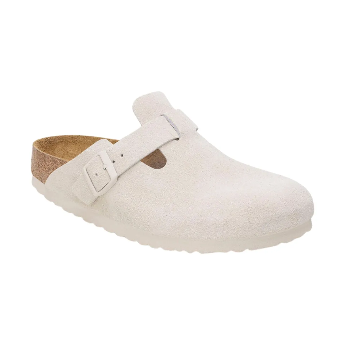 Birkenstock Femme Boston Suède Blanc Antique Semelle Souple