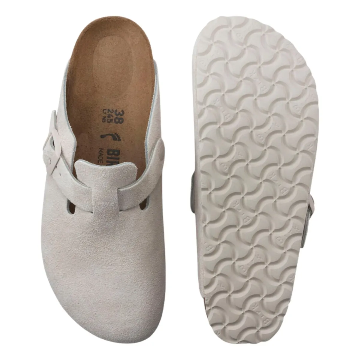 Birkenstock Femme Boston Suède Blanc Antique Semelle Souple