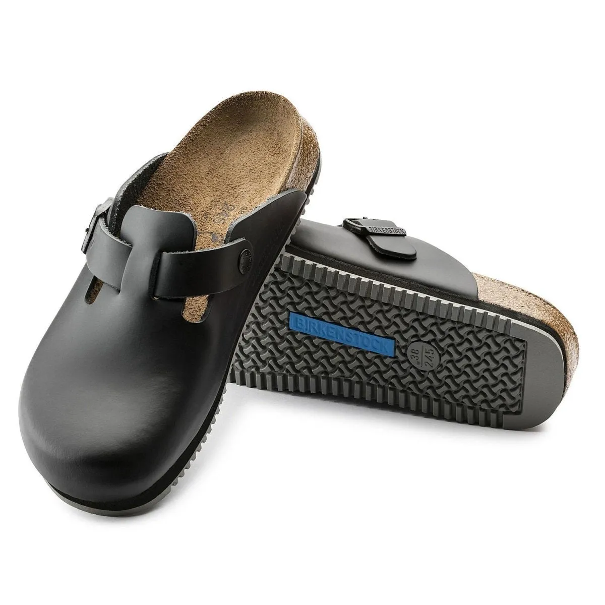 Birkenstock Femme Boston Super Grip Cuir Noir
