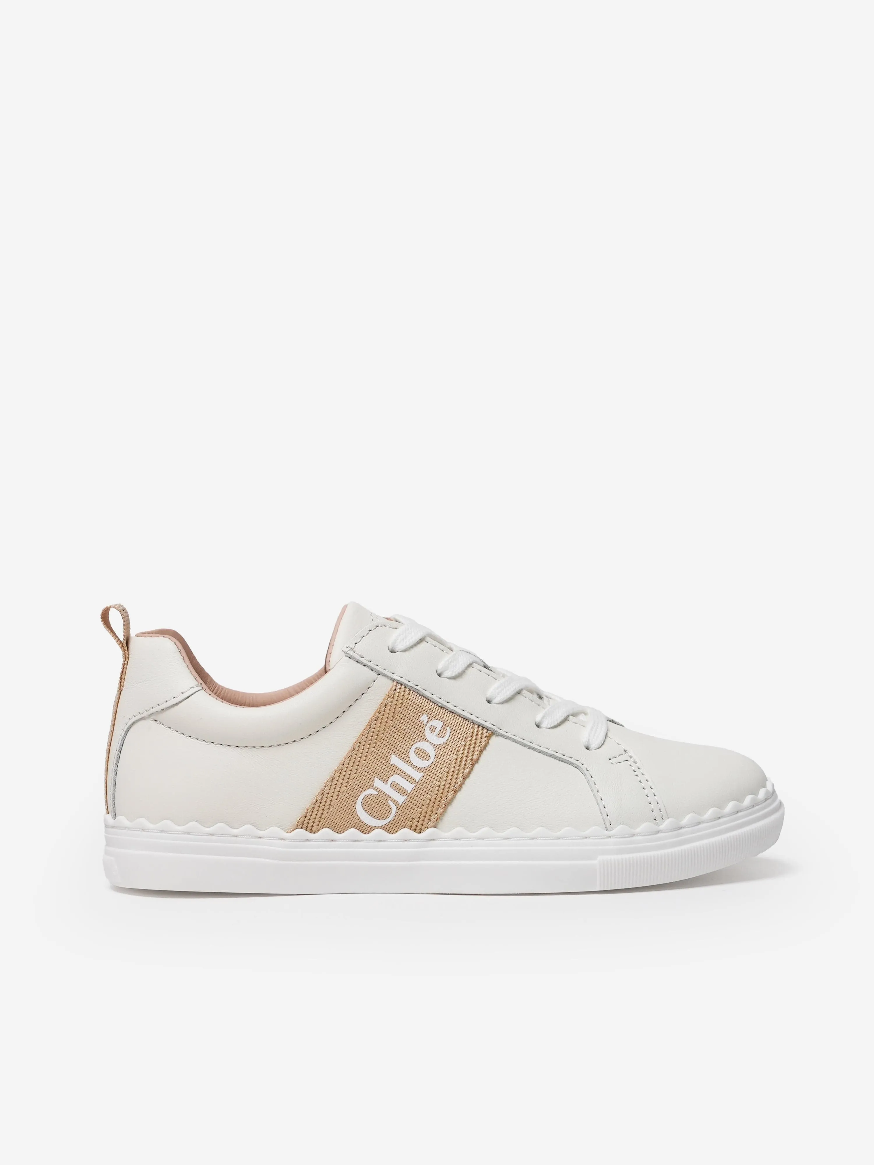 Chloé Baskets en cuir à logo pour filles en beige