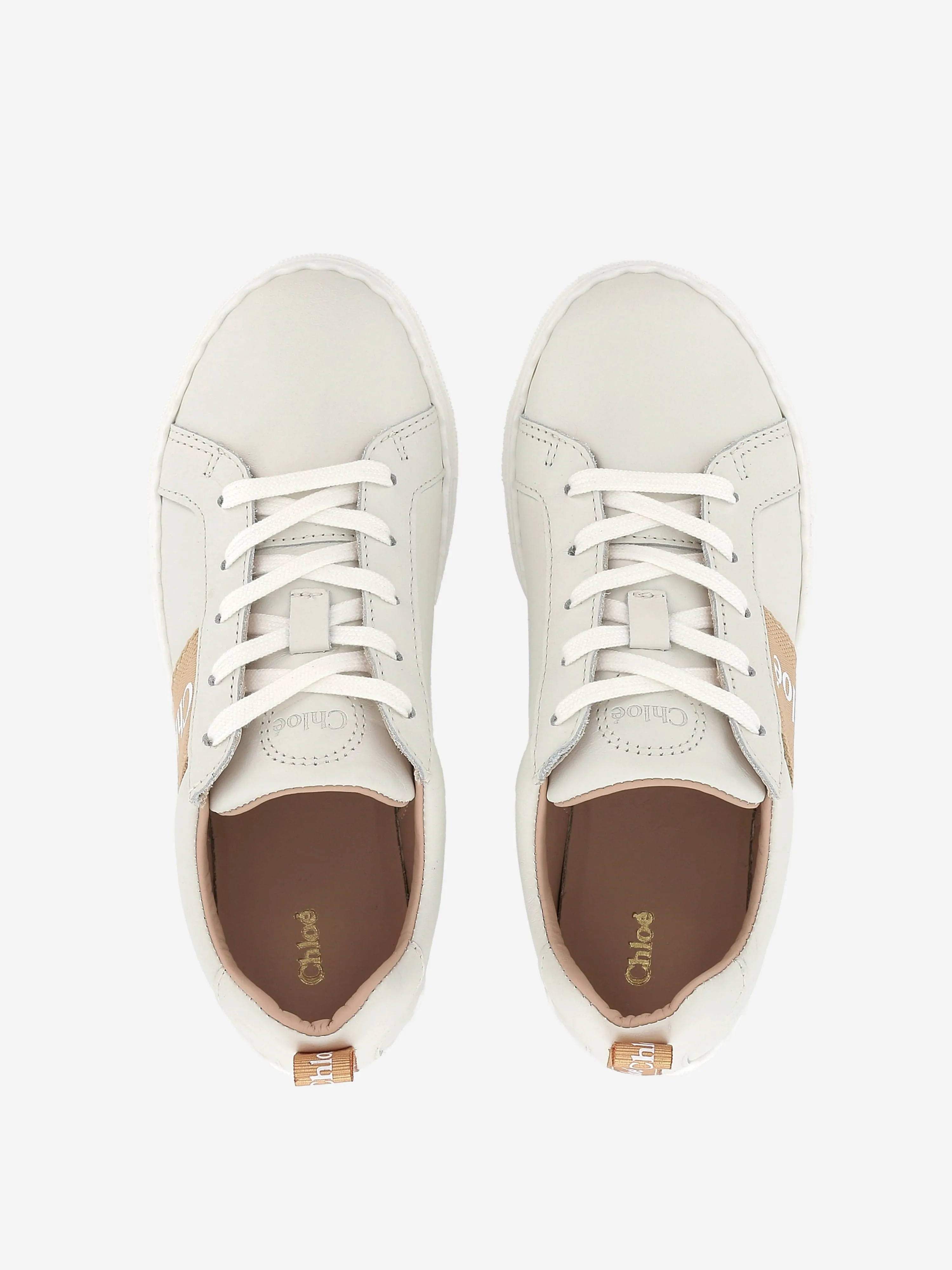 Chloé Baskets en cuir à logo pour filles en beige