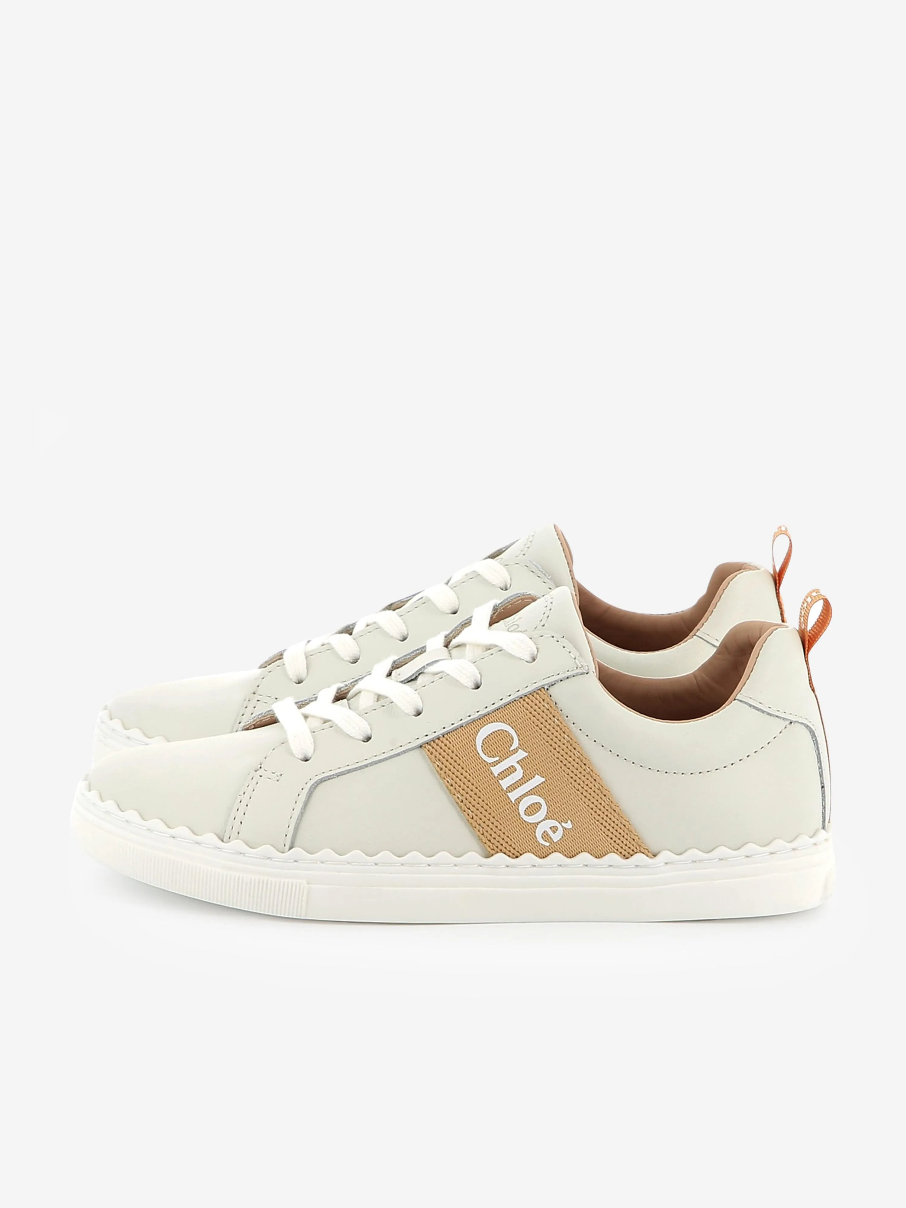Chloé Baskets en cuir à logo pour filles en beige