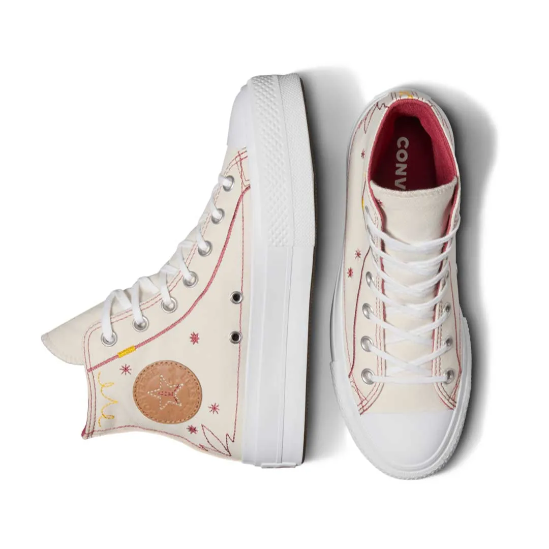 Converse - Chaussures montantes à plateforme pour femmes Chuck Taylor All Star avec surpiqûres western (A13395C)