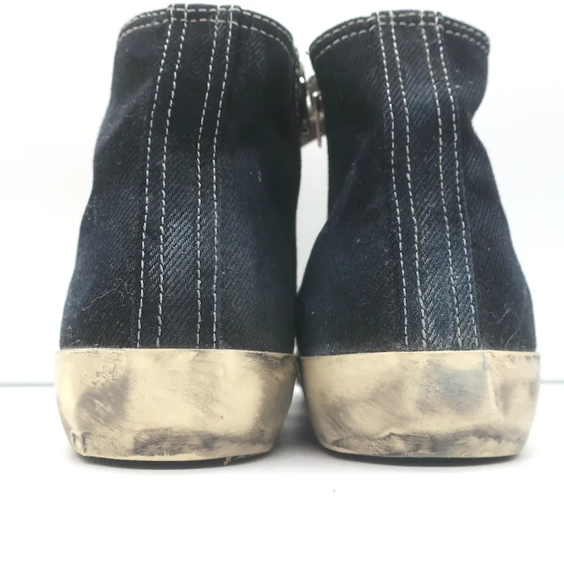 Golden Goose Francy Basket Montante en Toile Noire avec Étoile Argentée Taille 36