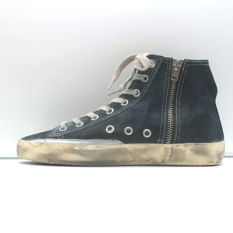 Golden Goose Francy Basket Montante en Toile Noire avec Étoile Argentée Taille 36