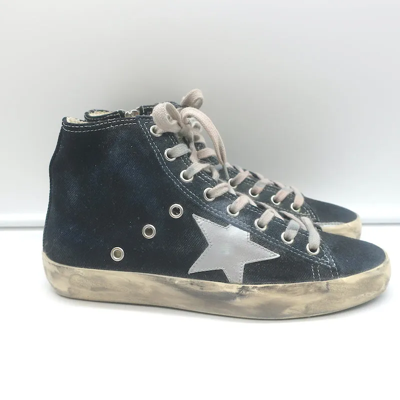 Golden Goose Francy Basket Montante en Toile Noire avec Étoile Argentée Taille 36