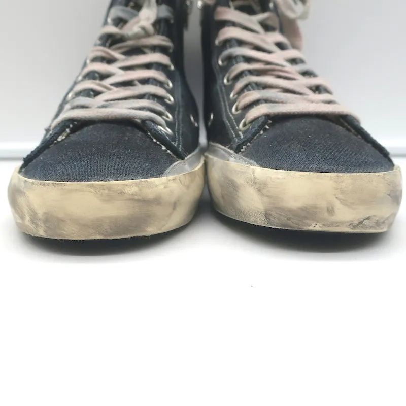 Golden Goose Francy Basket Montante en Toile Noire avec Étoile Argentée Taille 36