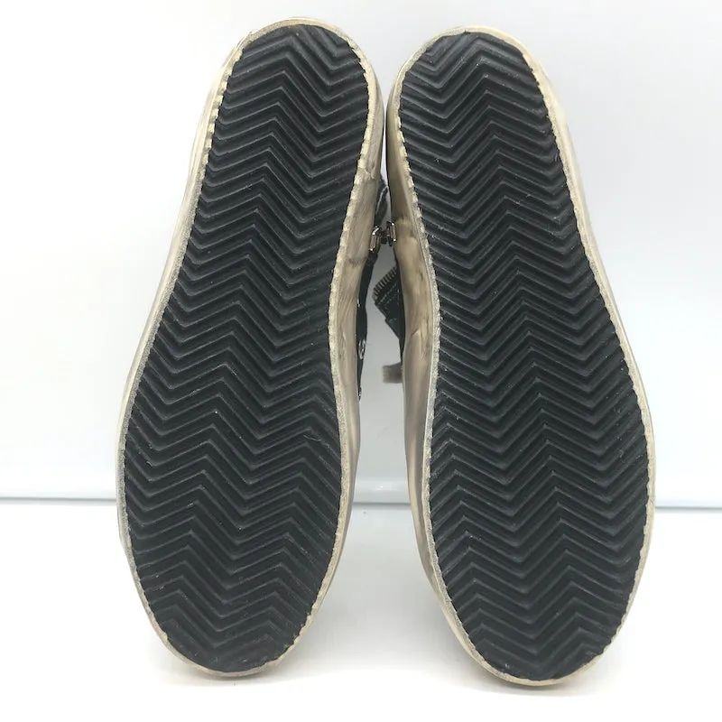 Golden Goose Francy Basket Montante en Toile Noire avec Étoile Argentée Taille 36