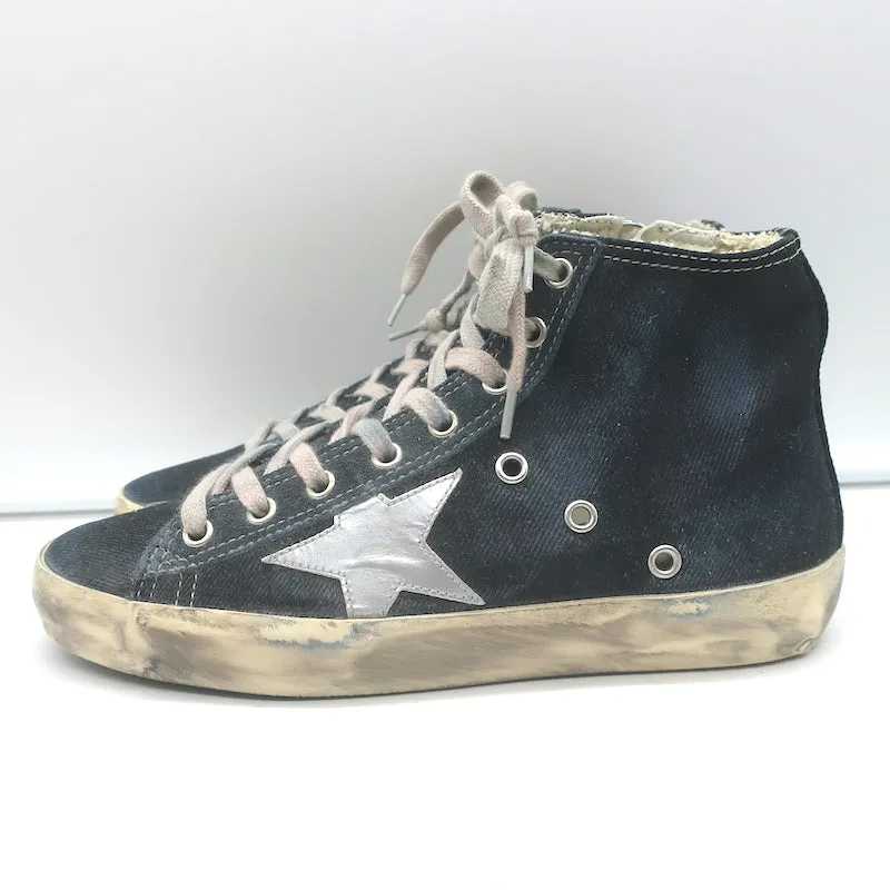 Golden Goose Francy Basket Montante en Toile Noire avec Étoile Argentée Taille 36