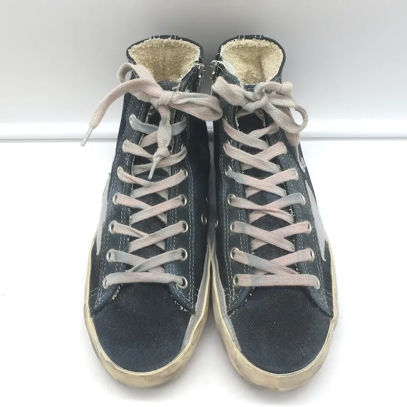Golden Goose Francy Basket Montante en Toile Noire avec Étoile Argentée Taille 36