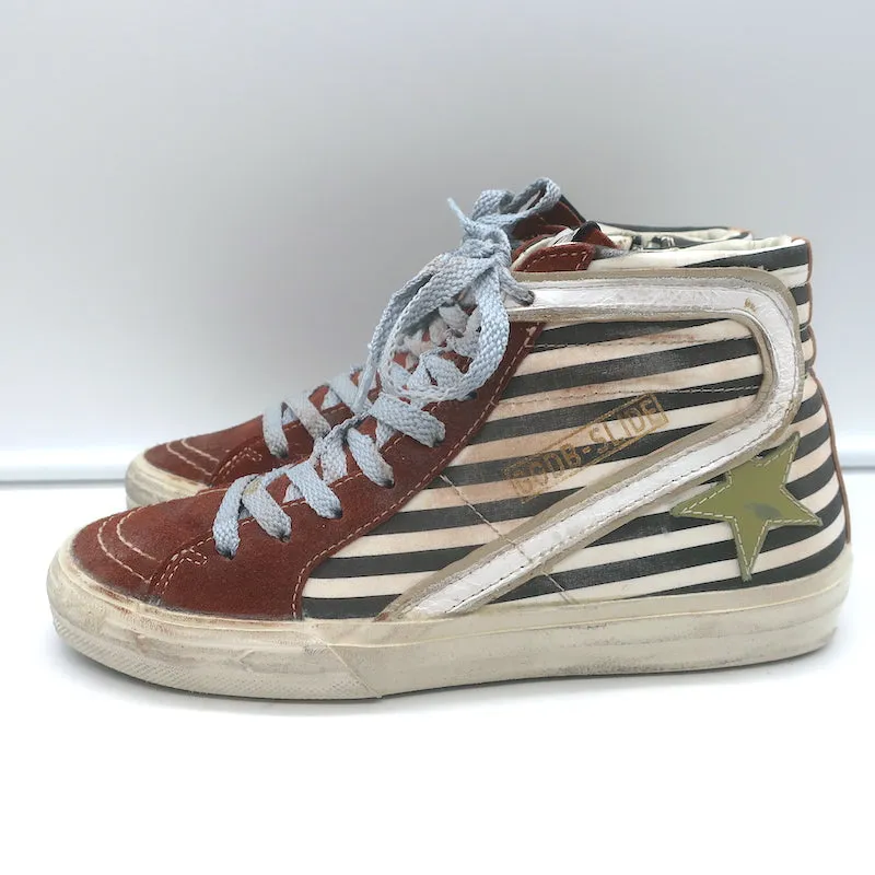 Golden Goose Slide Baskets montantes rayées en daim bordeaux taille 36