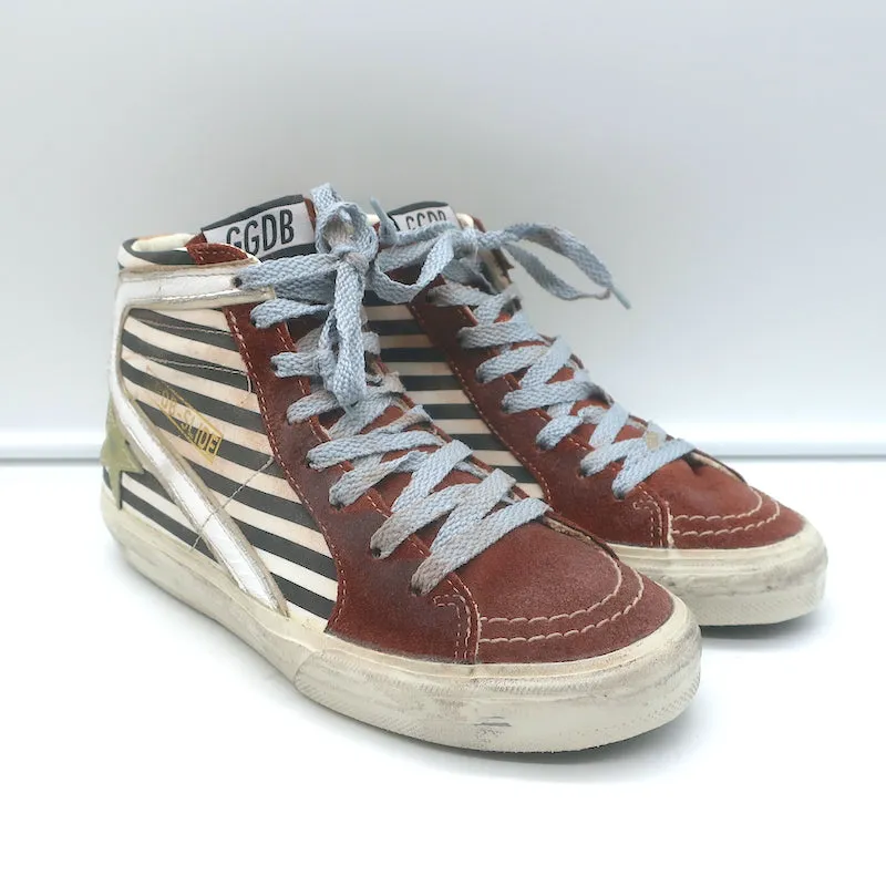 Golden Goose Slide Baskets montantes rayées en daim bordeaux taille 36