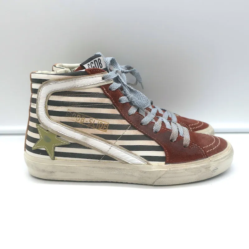 Golden Goose Slide Baskets montantes rayées en daim bordeaux taille 36