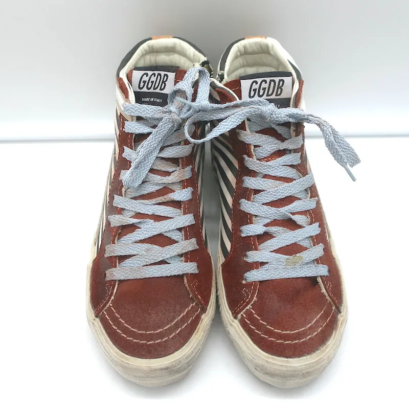 Golden Goose Slide Baskets montantes rayées en daim bordeaux taille 36