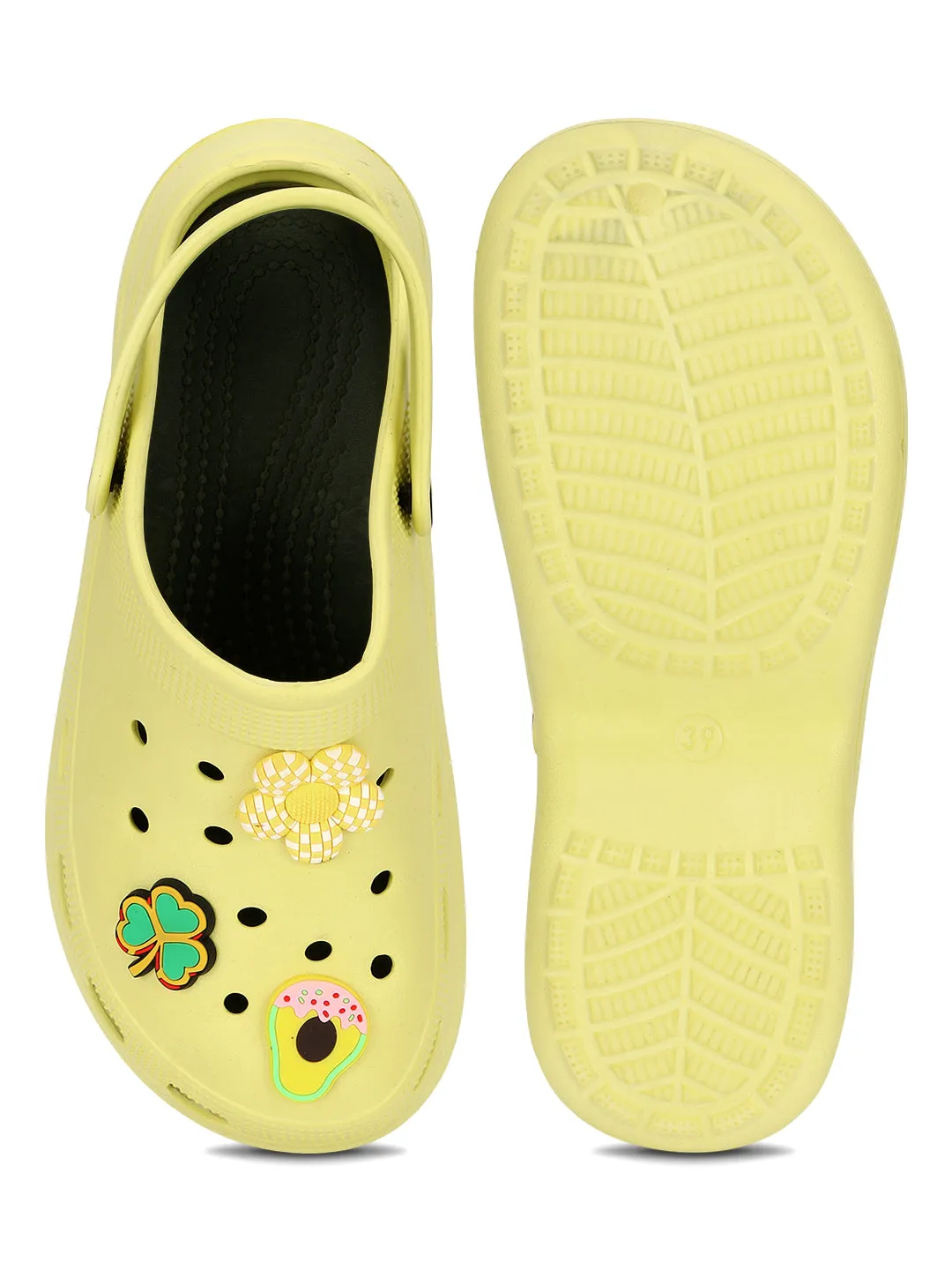 Clogs élégants à enfiler jaune citron pour femmes (TC-LCLOG5-LIME)