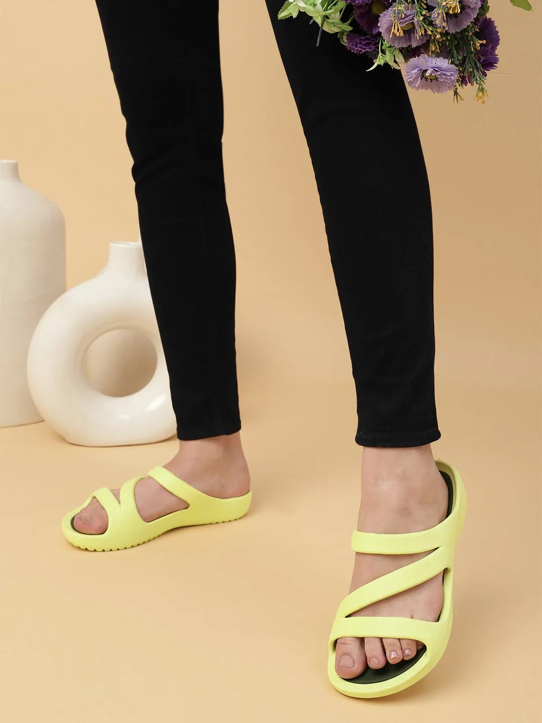 Escarpins élégants sans lacets jaune citron pour femmes (TC-LFLAT1-LIME)