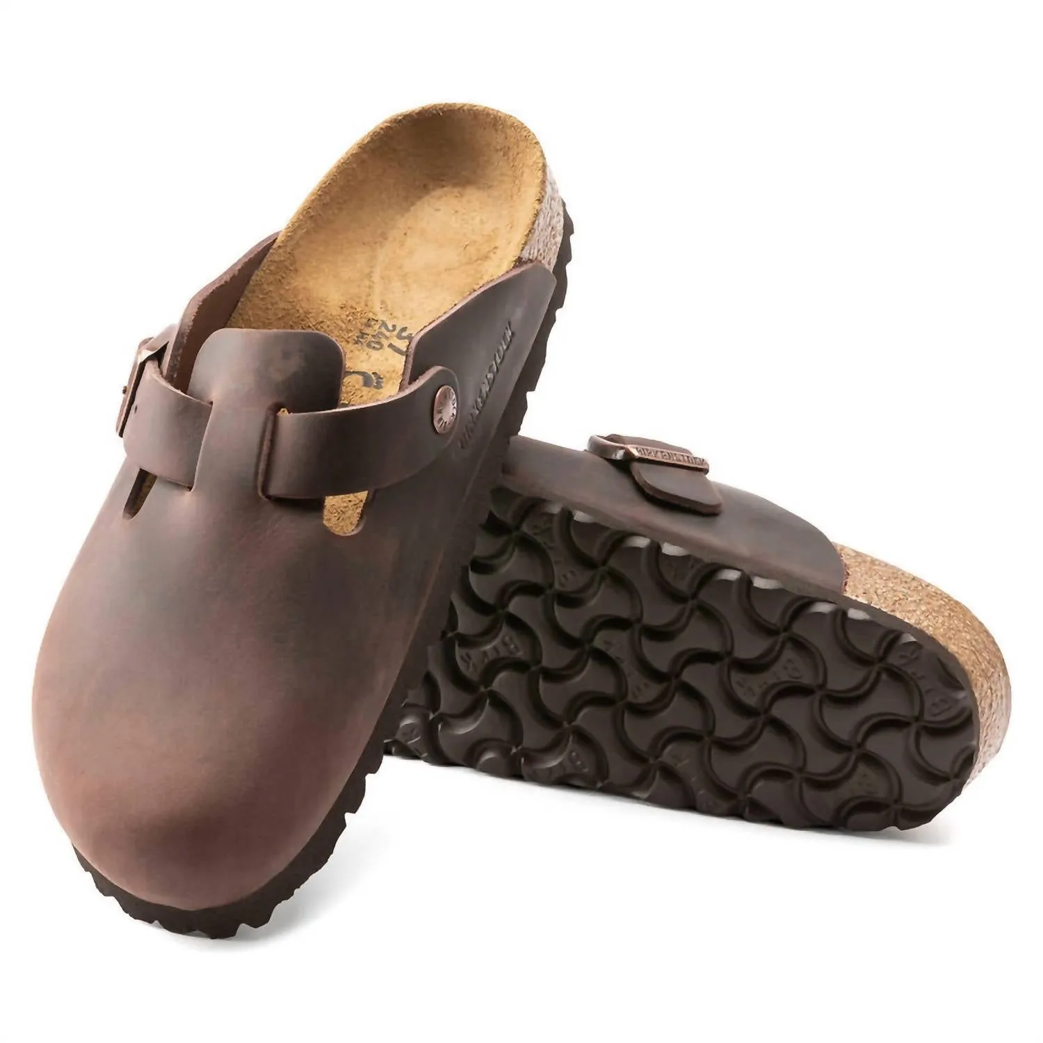 Clogs en cuir huilé Boston pour hommes avec semelle intérieure douce, couleur Havane (Taille normale/large)