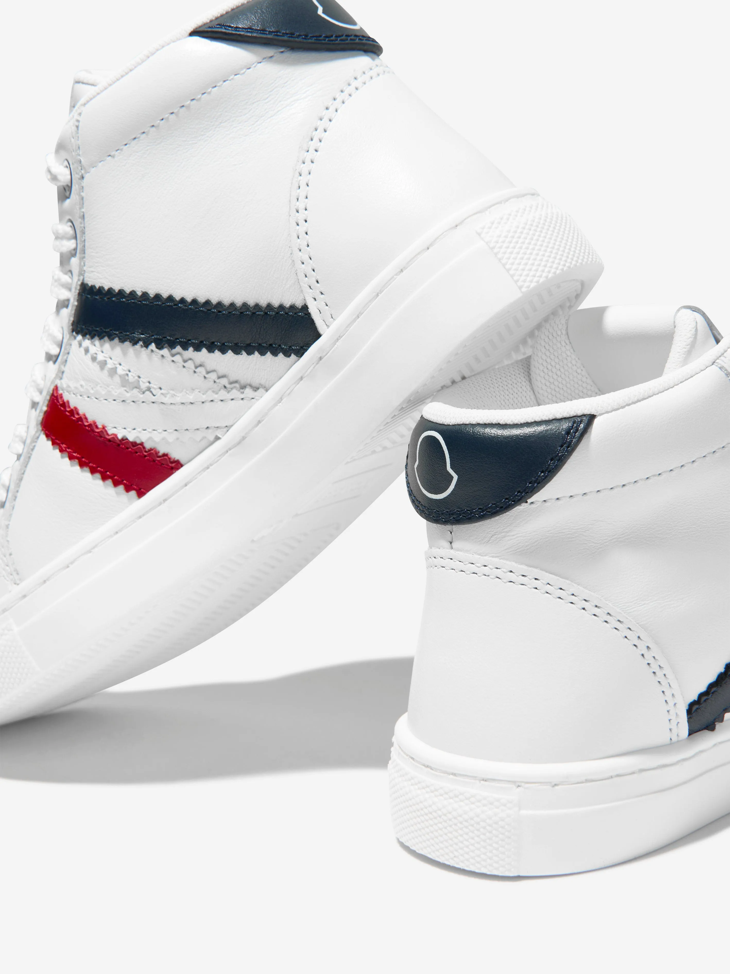 Moncler Enfant Baskets Hautes Monaco en Cuir Blanc pour Enfants