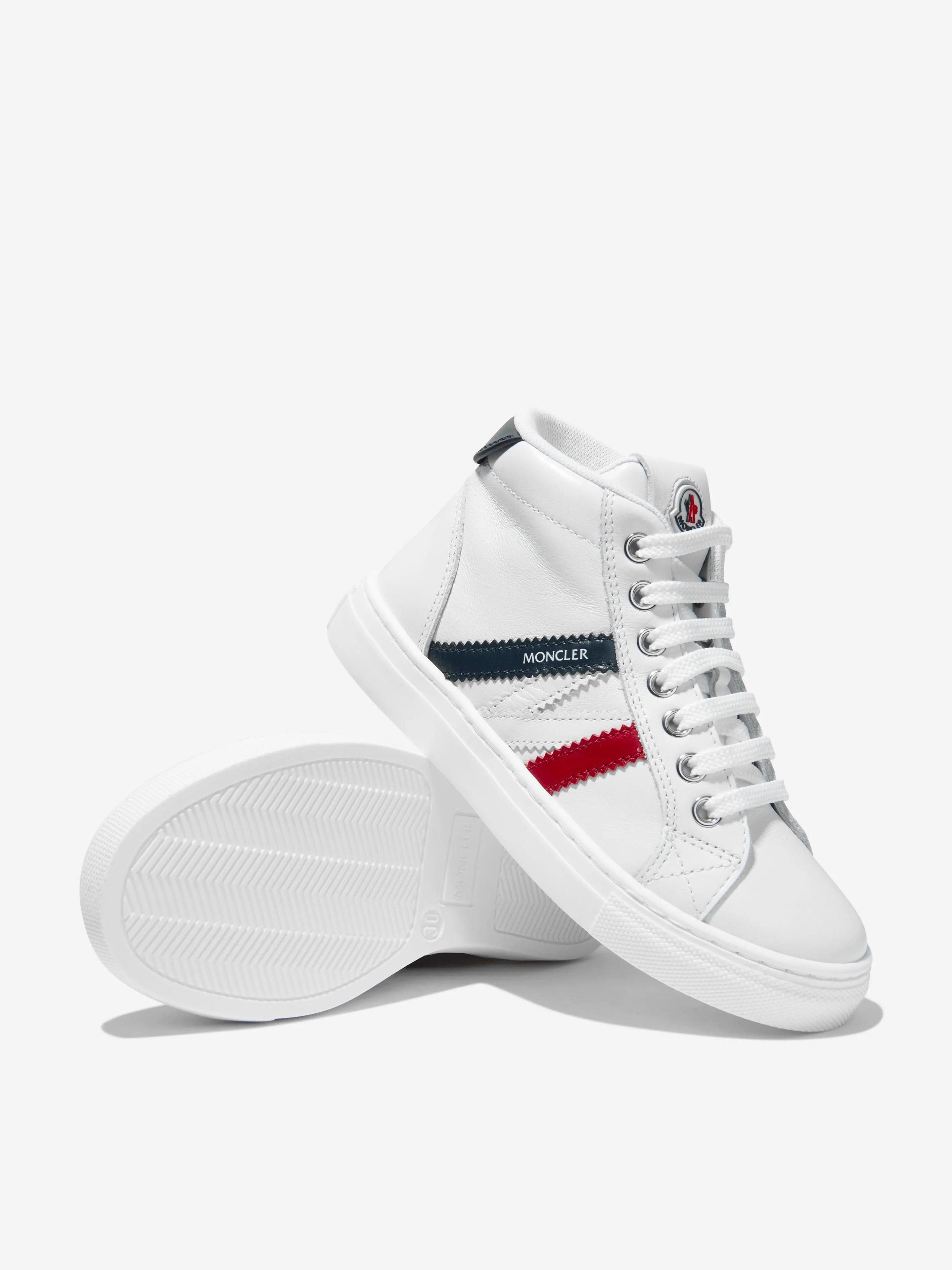 Moncler Enfant Baskets Hautes Monaco en Cuir Blanc pour Enfants
