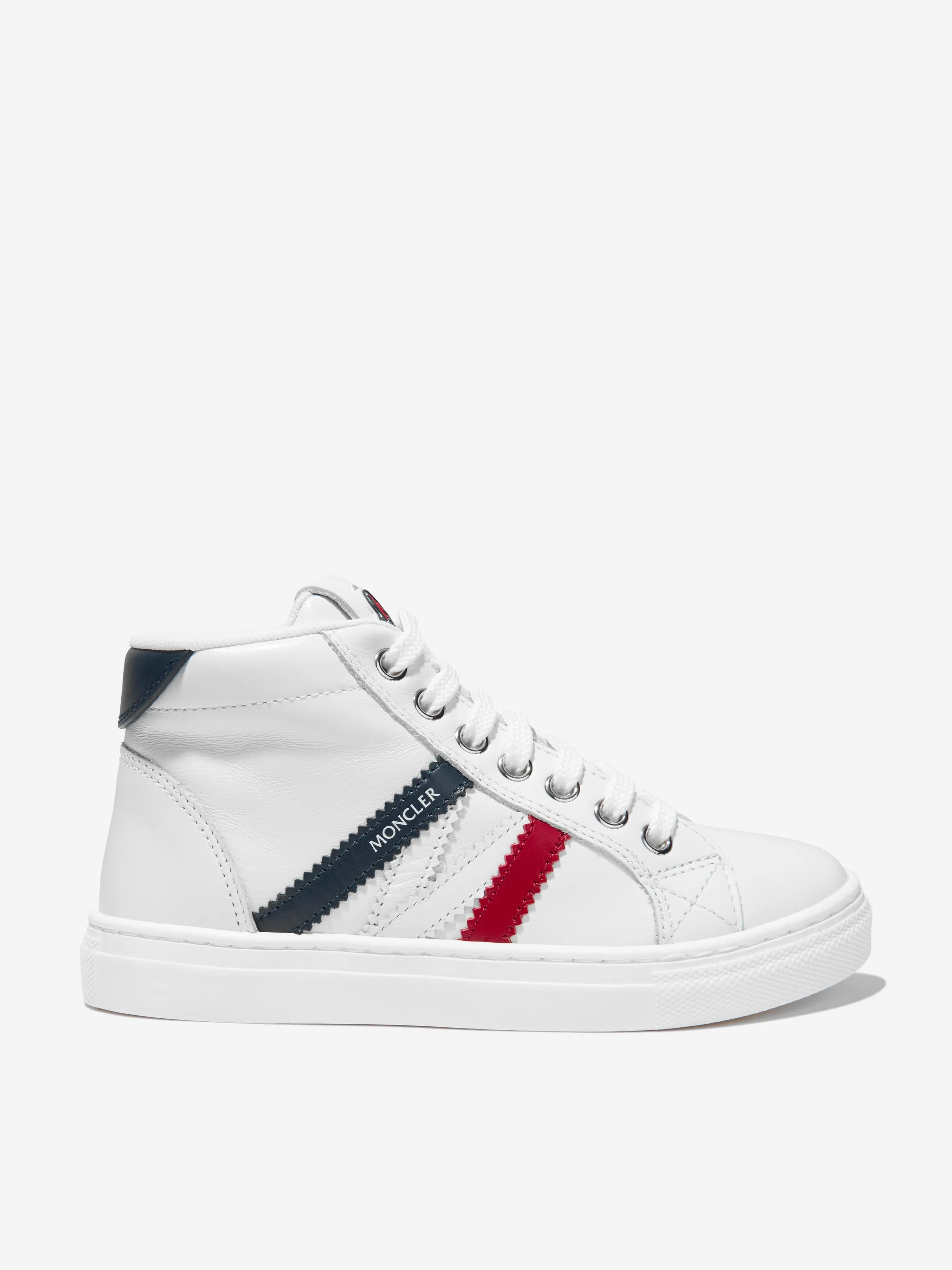 Moncler Enfant Baskets Hautes Monaco en Cuir Blanc pour Enfants