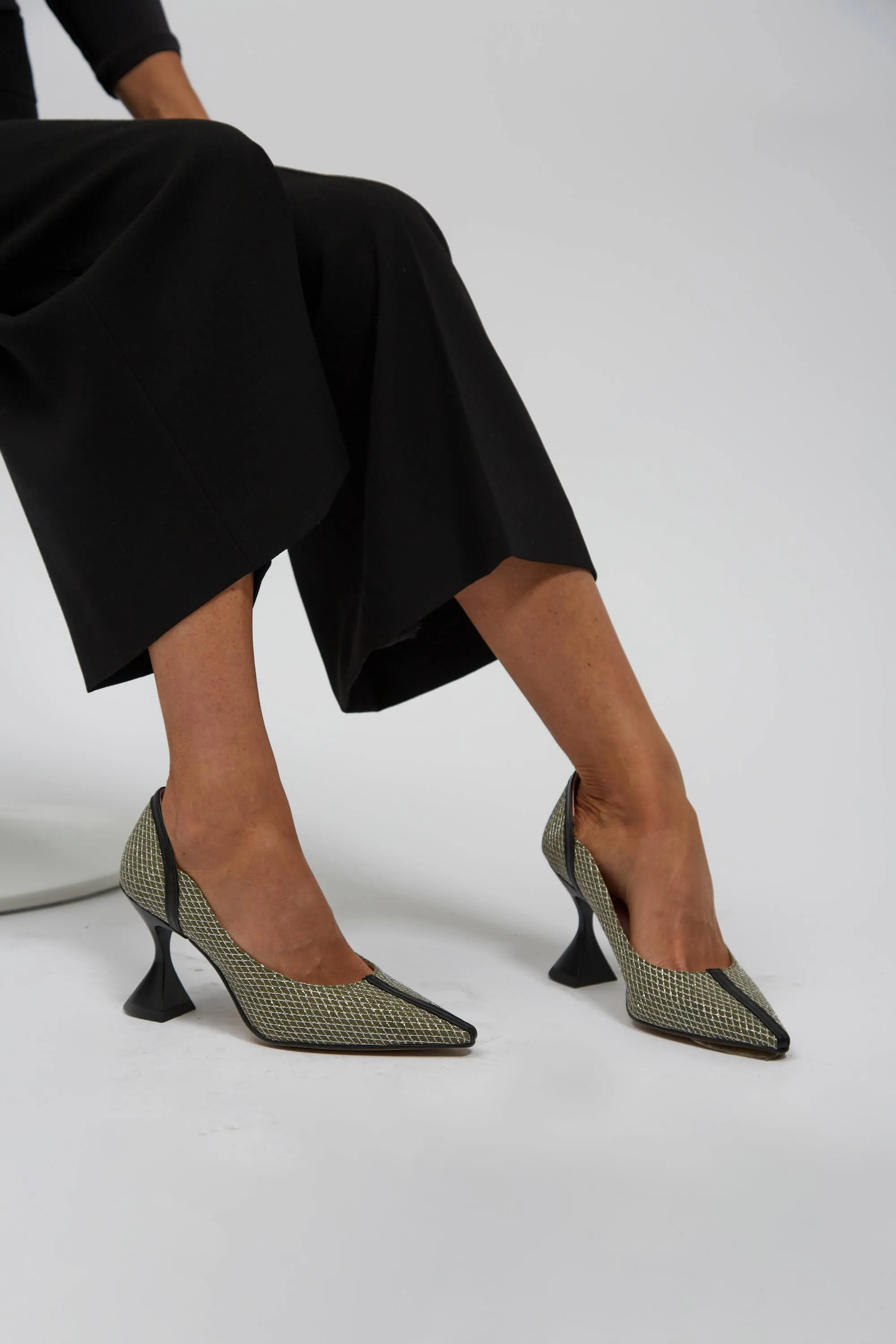 Escarpins Vegan à Talons Ottilie | Vert & Argent