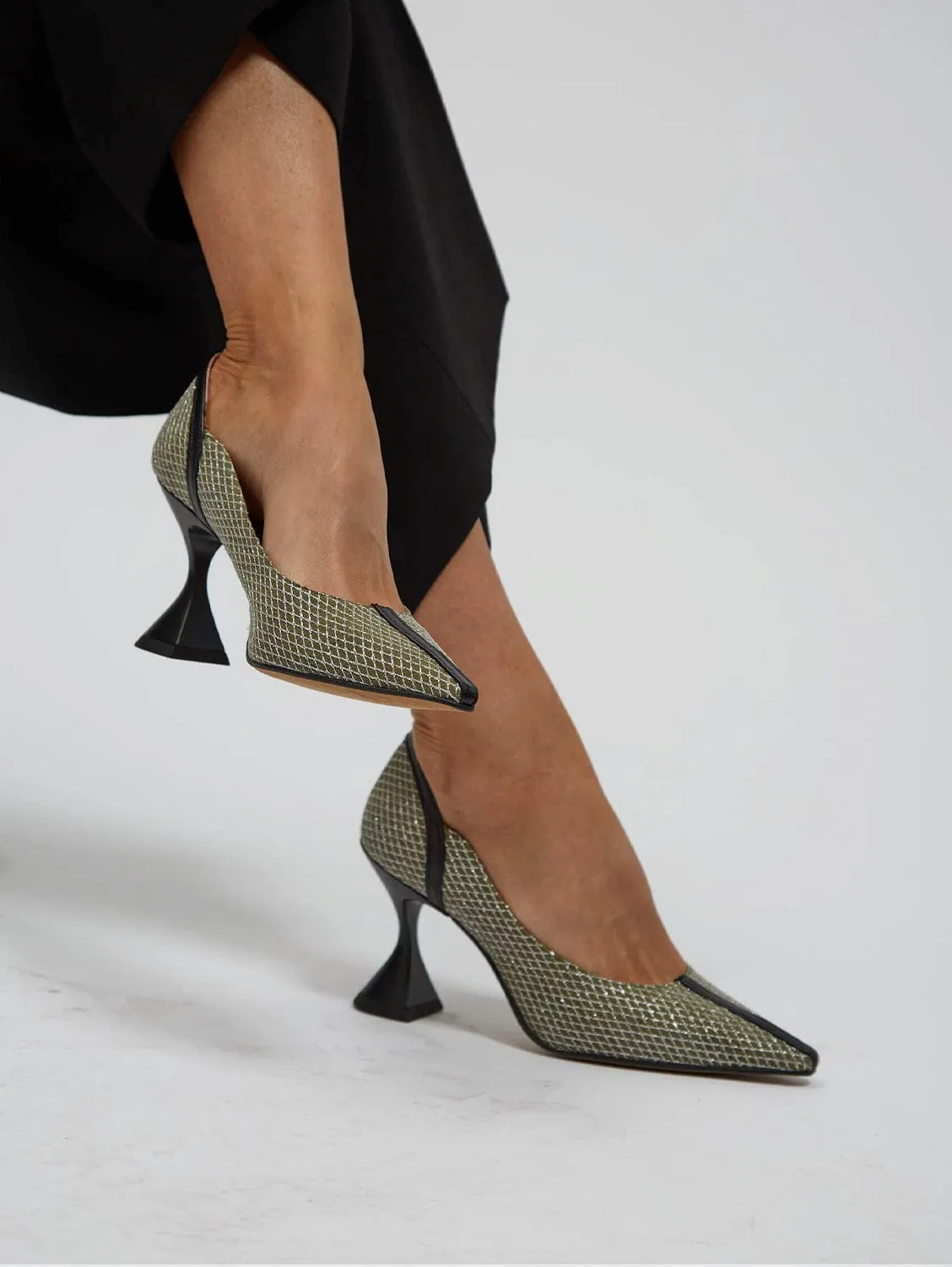 Escarpins Vegan à Talons Ottilie | Vert & Argent