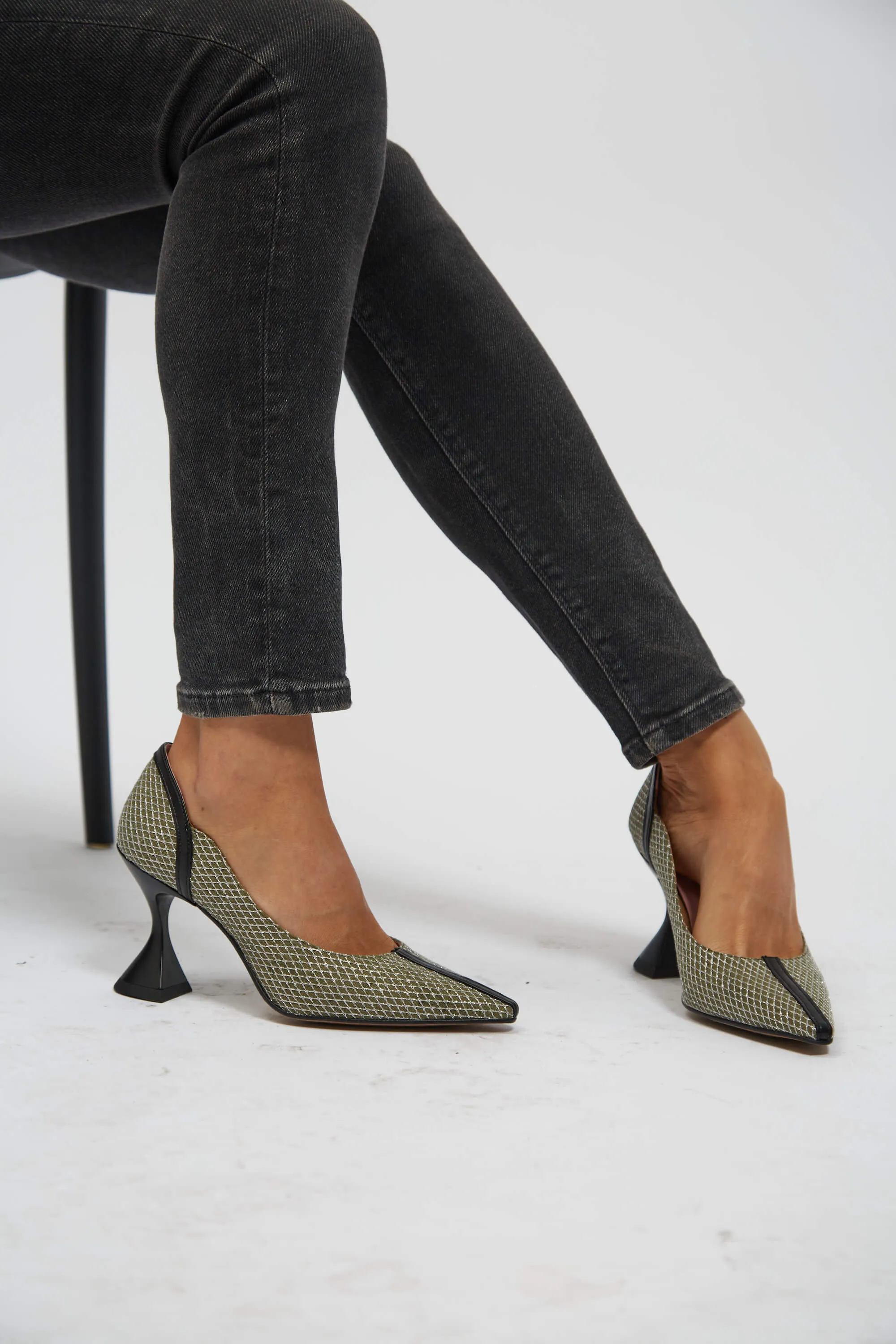 Escarpins Vegan à Talons Ottilie | Vert & Argent