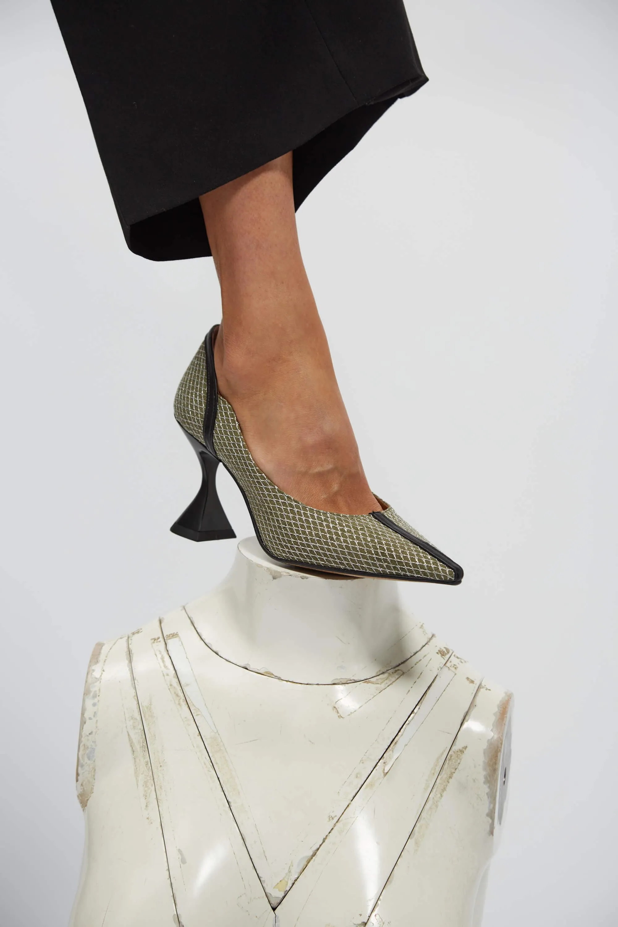 Escarpins Vegan à Talons Ottilie | Vert & Argent