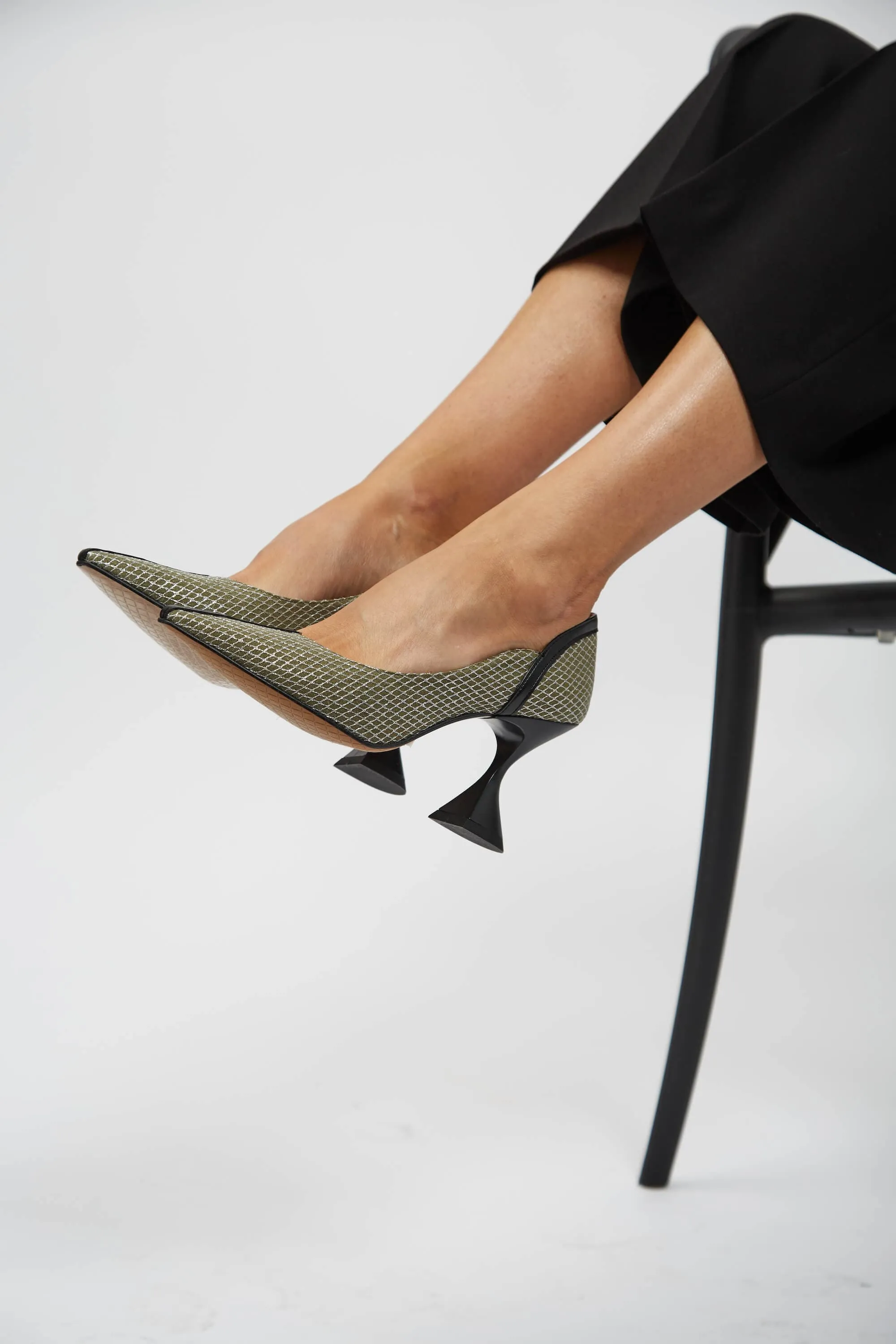 Escarpins Vegan à Talons Ottilie | Vert & Argent
