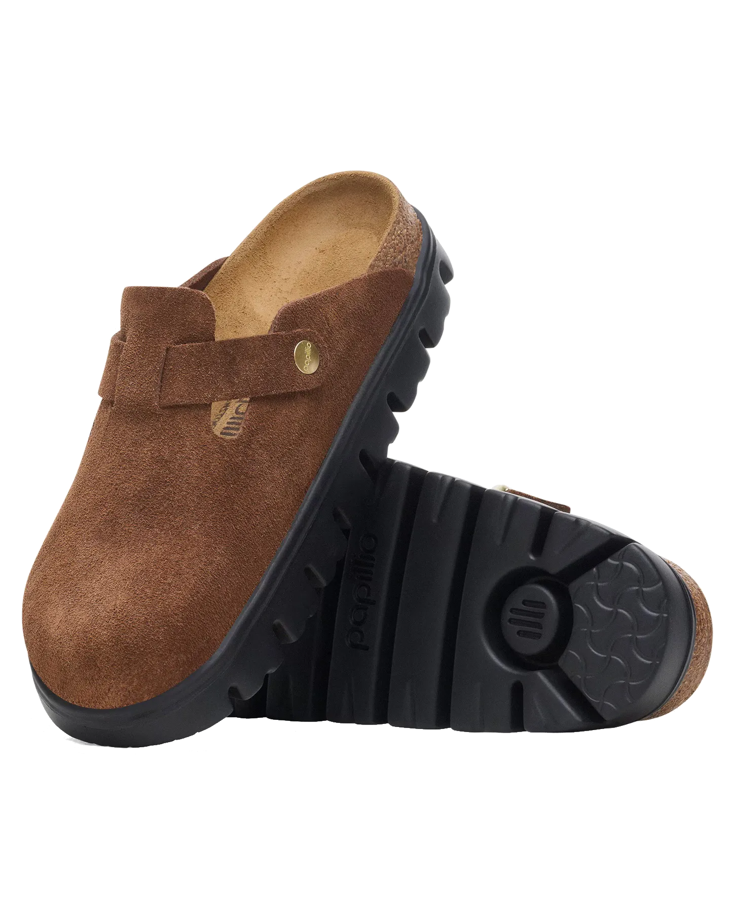 Sandales Papillio Boston en daim épais et cuir, couleur thé foncé et noir