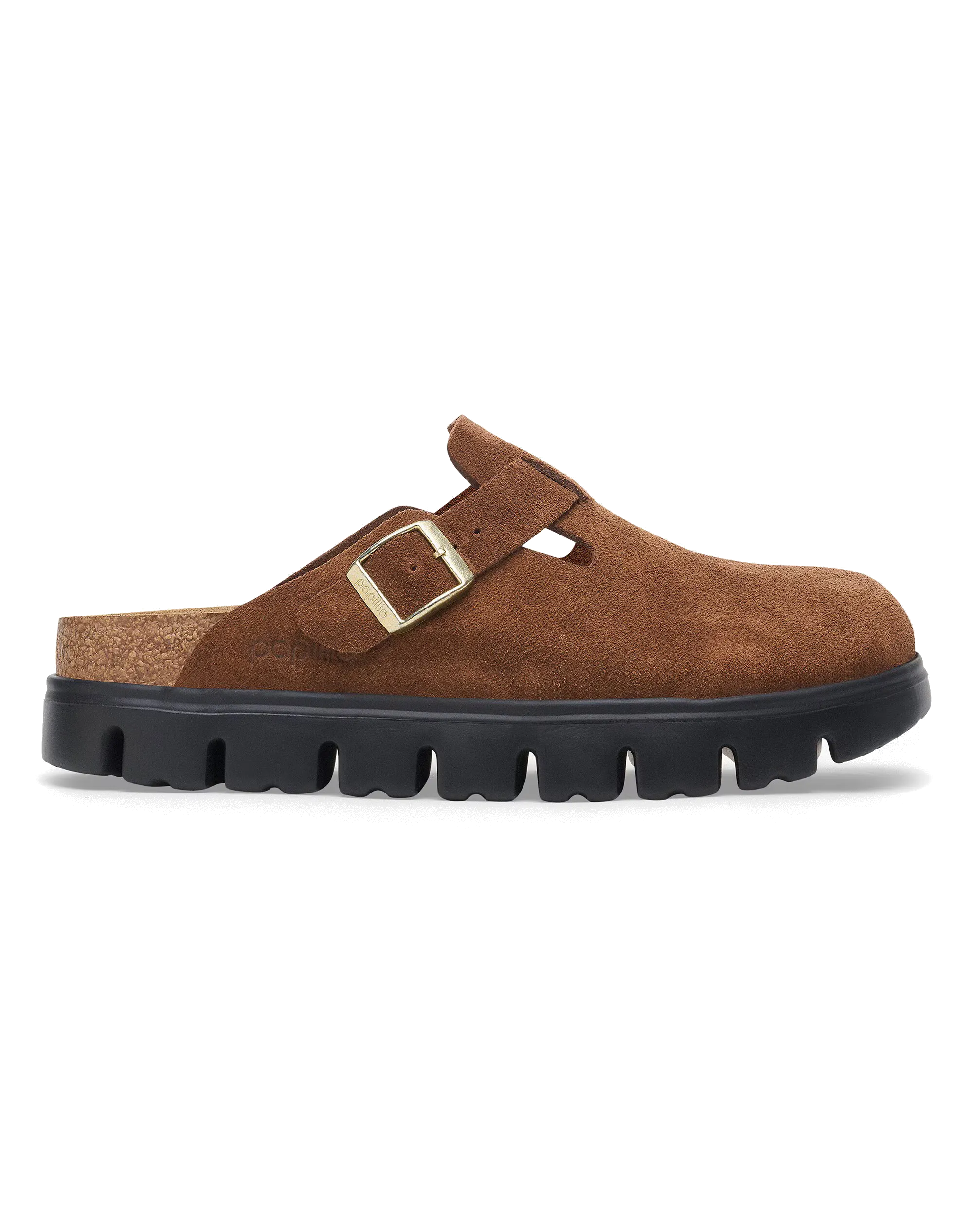 Sandales Papillio Boston en daim épais et cuir, couleur thé foncé et noir