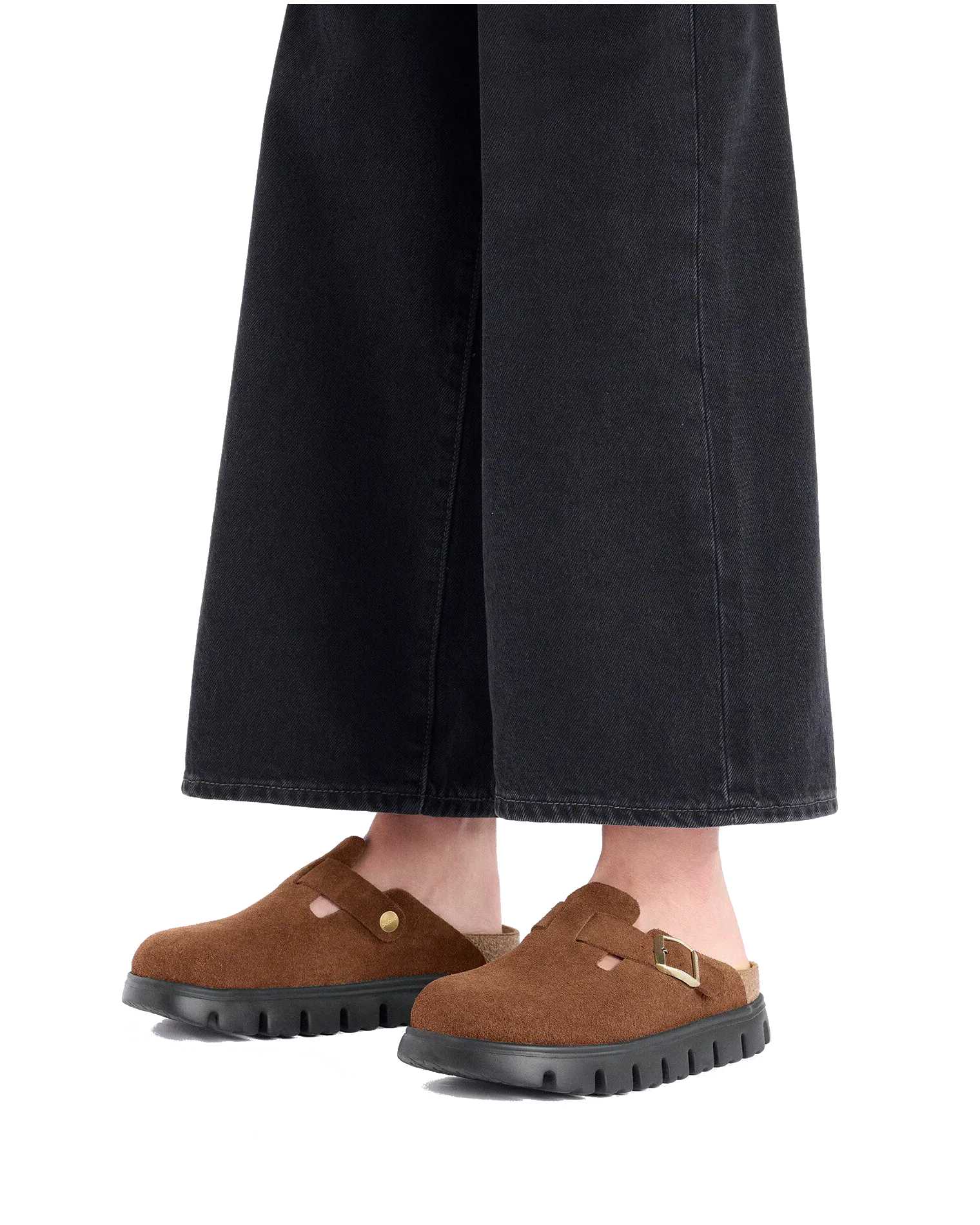Sandales Papillio Boston en daim épais et cuir, couleur thé foncé et noir