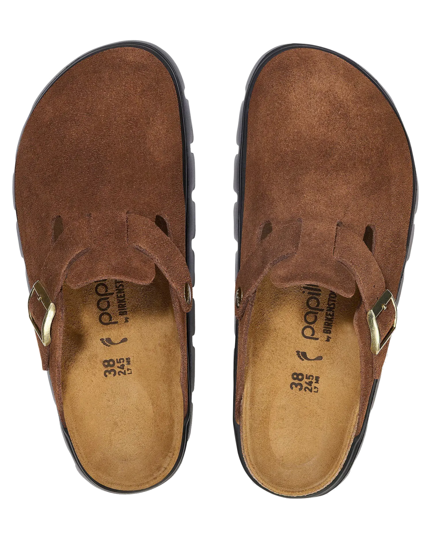 Sandales Papillio Boston en daim épais et cuir, couleur thé foncé et noir