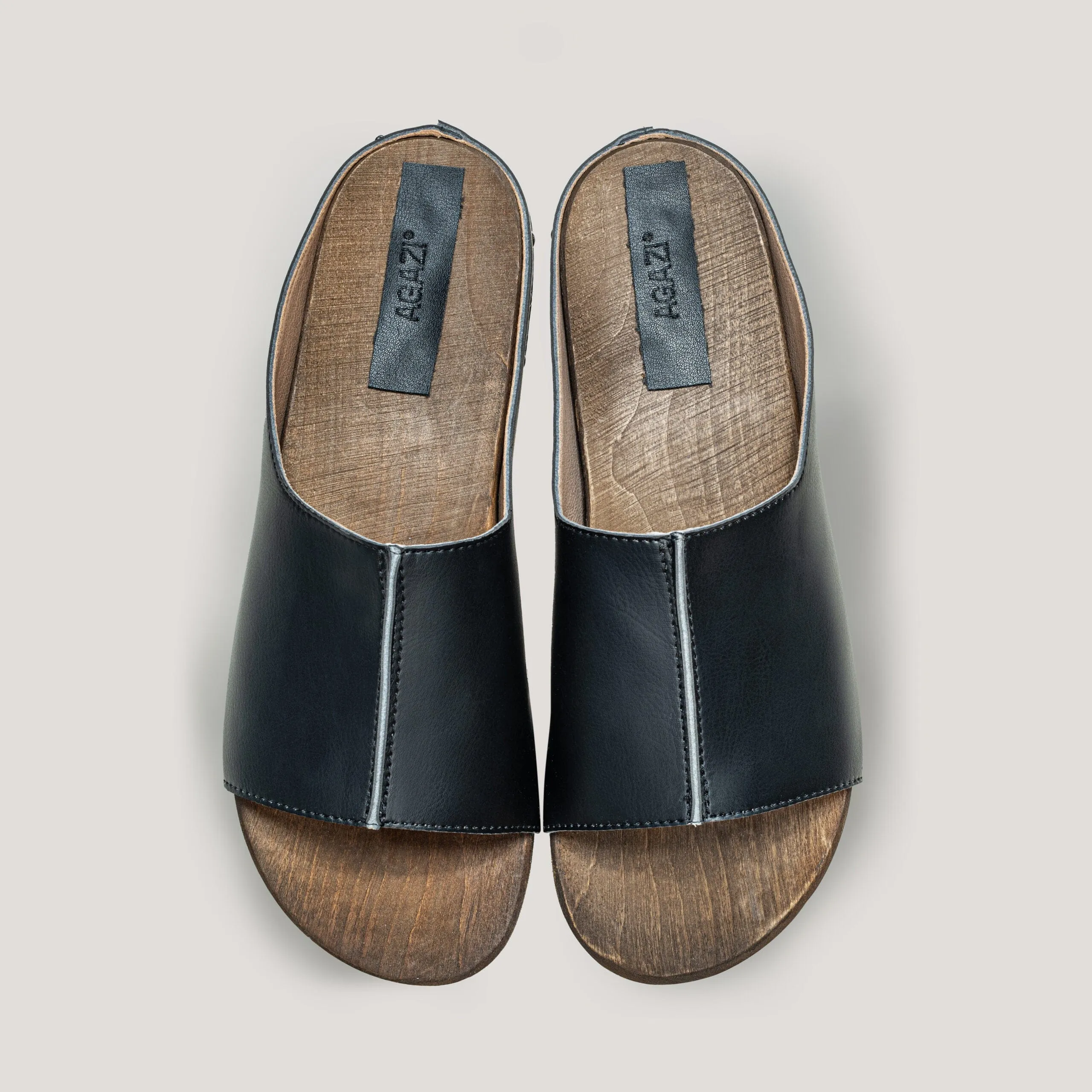 Sabots Végétaliens en Bois et Cuir Végétalien Recyclé | Noir