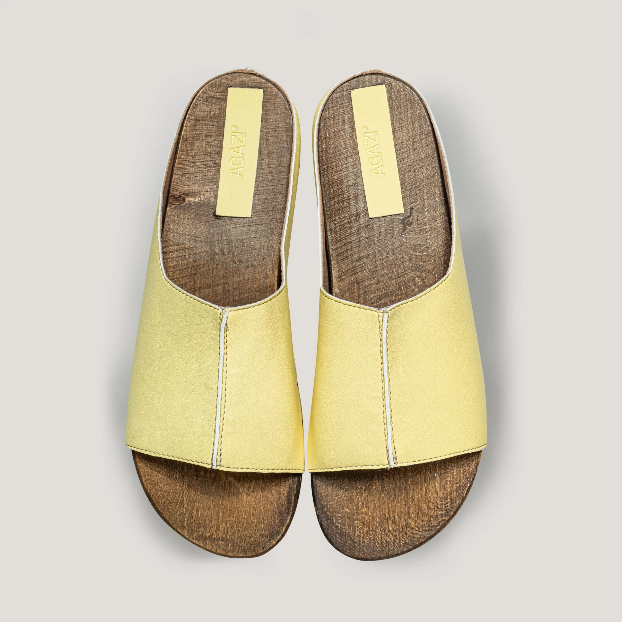 Sabots Végétaliens en Bois et Cuir Végétalien Recyclé | Jaune