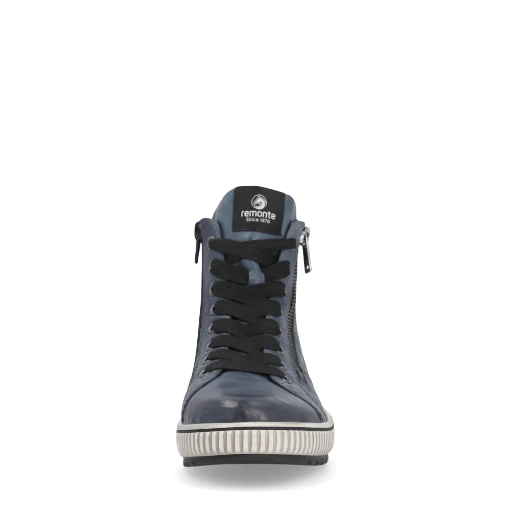 Bottes imperméables Remonte Women's Maditta 72 Mid à double fermeture éclair et laçage en marine