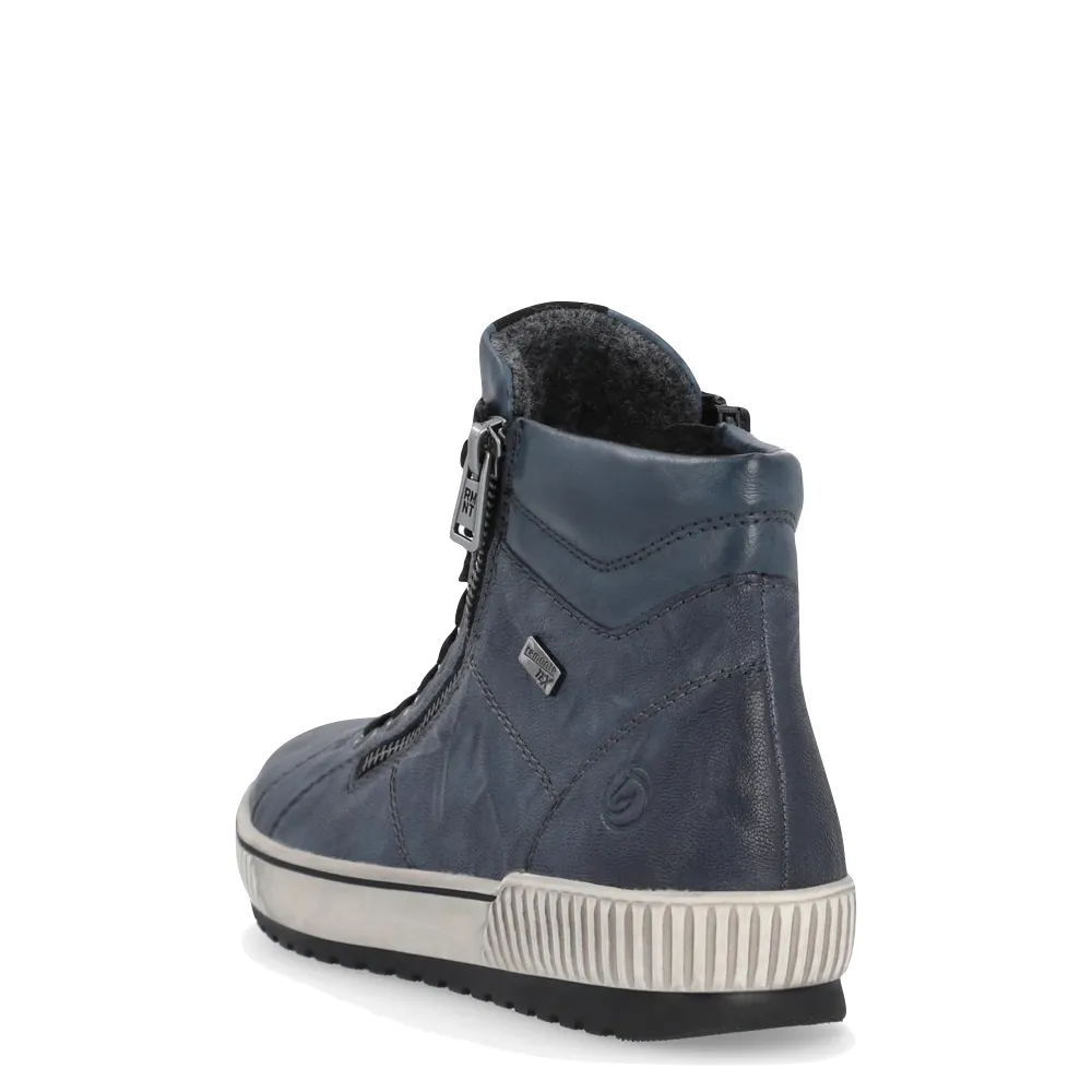 Bottes imperméables Remonte Women's Maditta 72 Mid à double fermeture éclair et laçage en marine