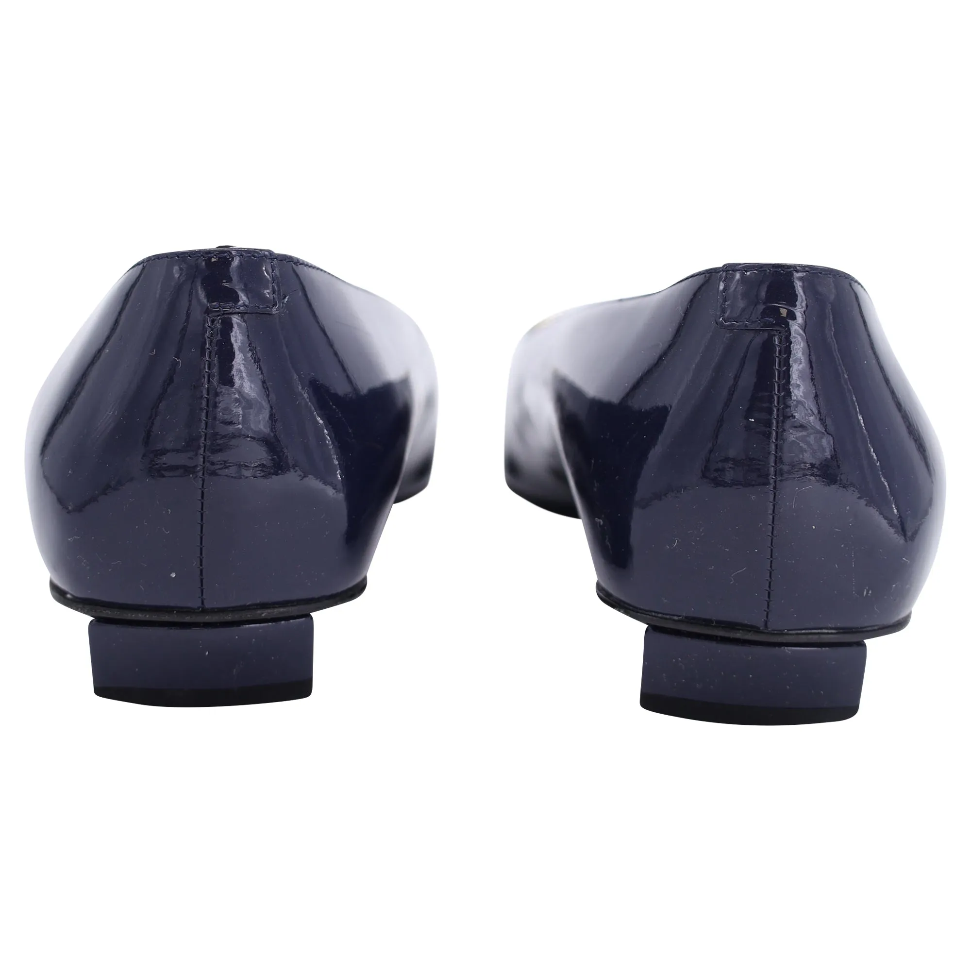 Roger Vivier Ballerines Belle Vivier à Boucle Métallique en Cuir Verni Bleu Marine_Roger-Vivier