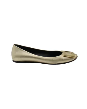 Roger Vivier Buckled Ballerinas in Gold Leather Shoes_Roger-Vivier