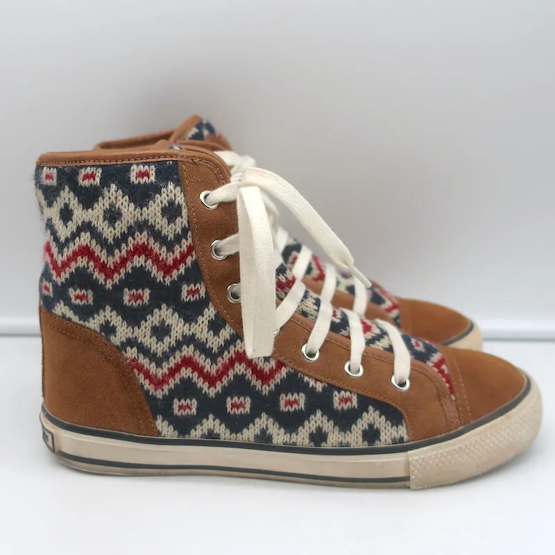 Tory Burch Noah Fair Isle Chaussures Montantes en Tricot Suédine Marron Taille 8