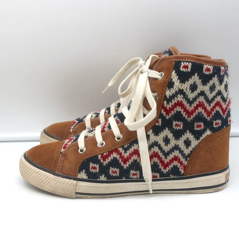 Tory Burch Noah Fair Isle Chaussures Montantes en Tricot Suédine Marron Taille 8