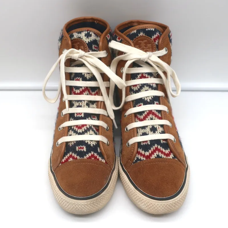 Tory Burch Noah Fair Isle Chaussures Montantes en Tricot Suédine Marron Taille 8