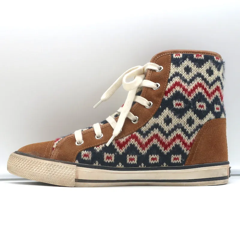 Tory Burch Noah Fair Isle Chaussures Montantes en Tricot Suédine Marron Taille 8