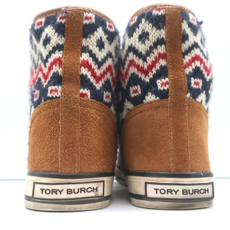 Tory Burch Noah Fair Isle Chaussures Montantes en Tricot Suédine Marron Taille 8