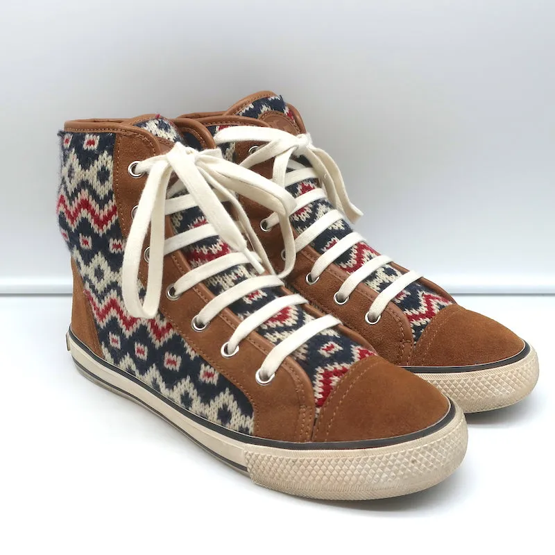 Tory Burch Noah Fair Isle Chaussures Montantes en Tricot Suédine Marron Taille 8