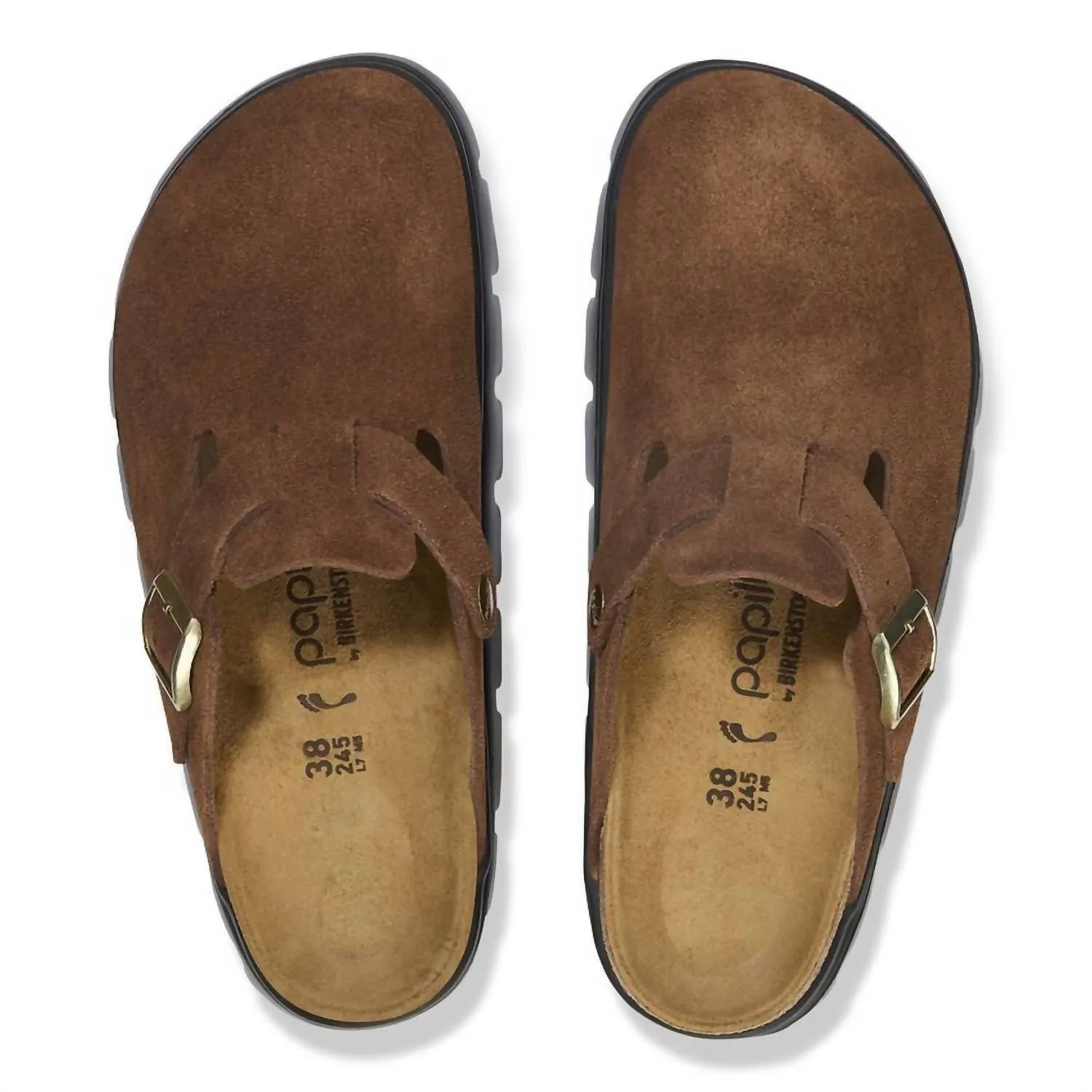 Boston Clogs Épaisses pour Femmes - Modèle Étroit en Suédine Thé Foncé