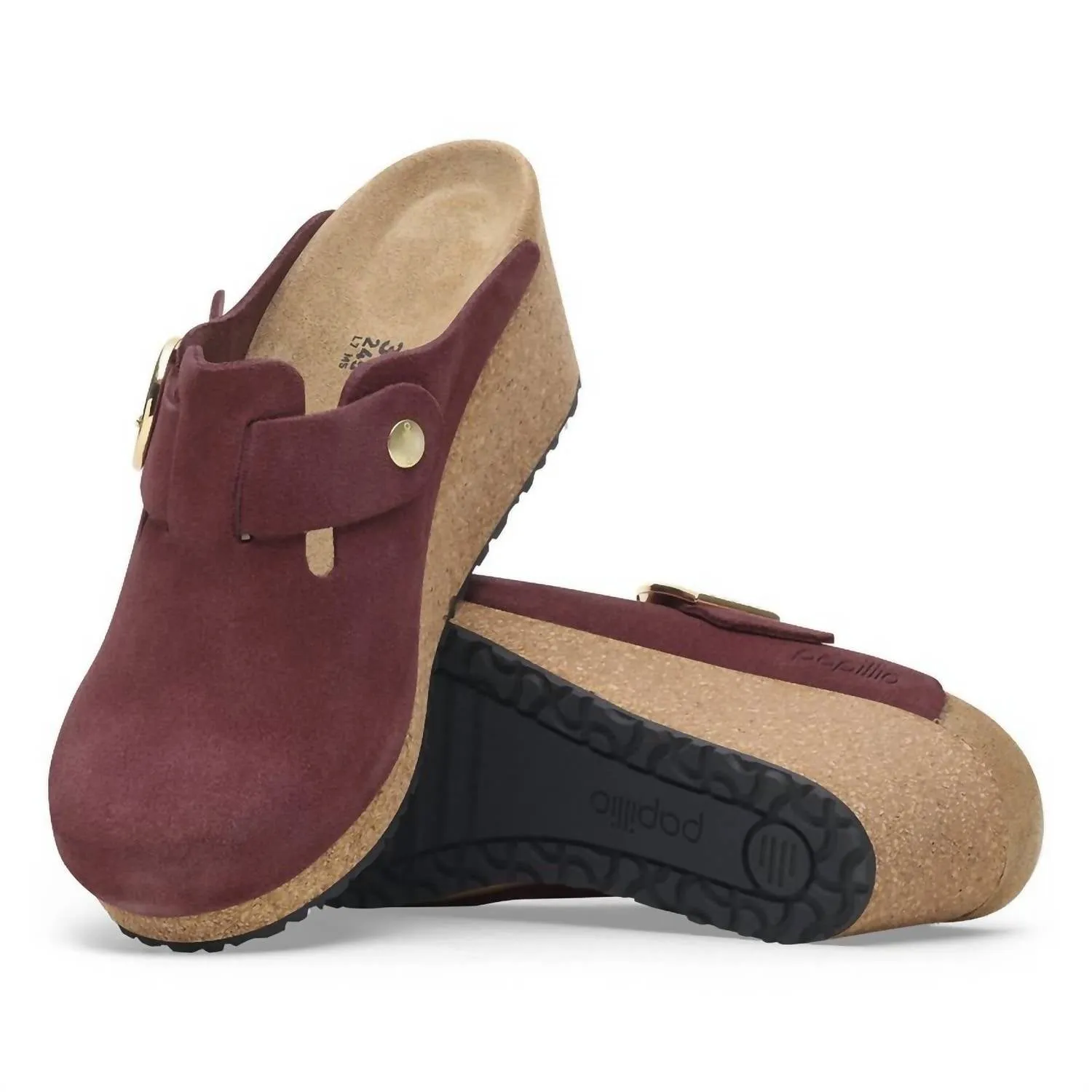 Clogue en daim et cuir pour femmes avec boucle à anneau - Taille moyenne/étroite en Berry Crush