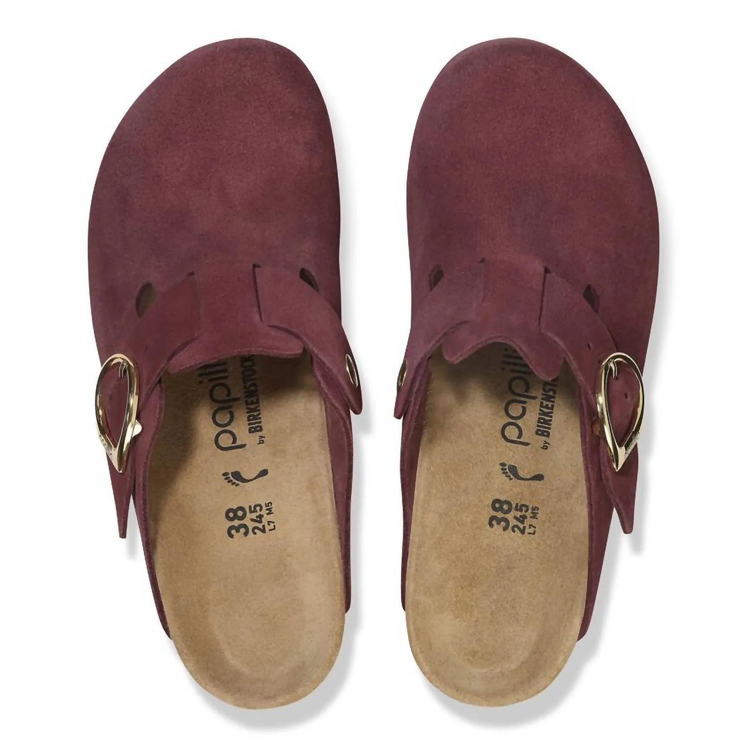 Clogue en daim et cuir pour femmes avec boucle à anneau - Taille moyenne/étroite en Berry Crush